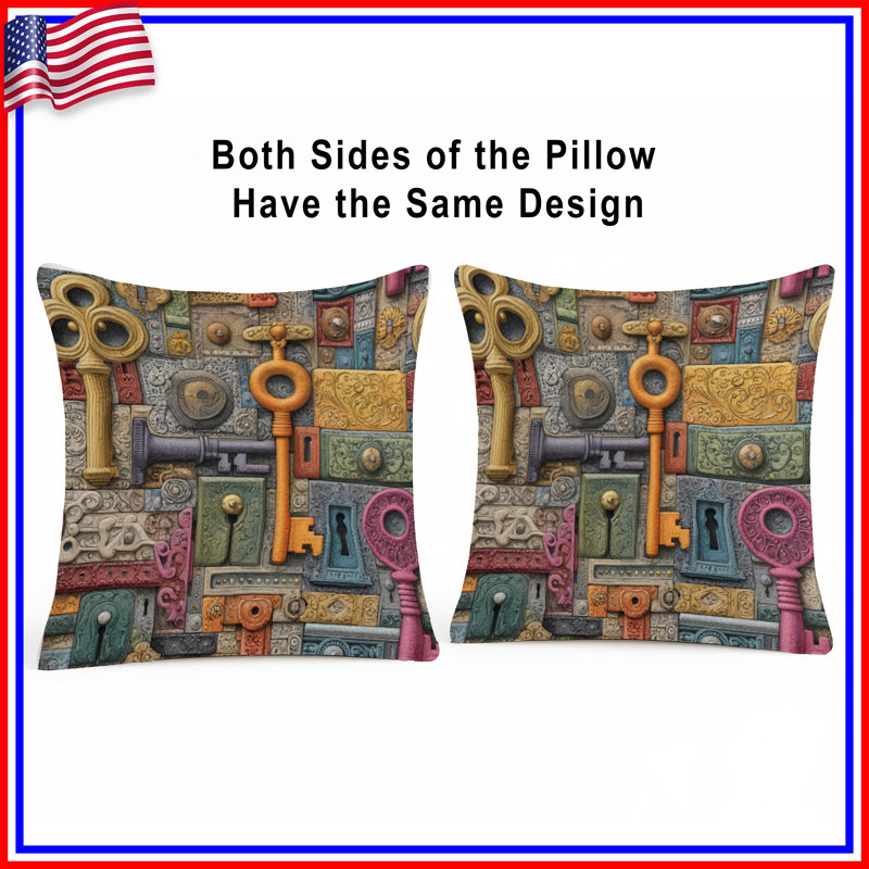 Coussin Keys, coussins double face Objets, 20 x 20 inches