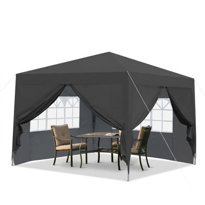 10X 10Ft Pop Up Gazebo Canopy Tent Removable Sidewall With Zipper,2Pcs Sidewall With Windows,With 4Pcs Weight Sand Bag,With Carry Bag-Black