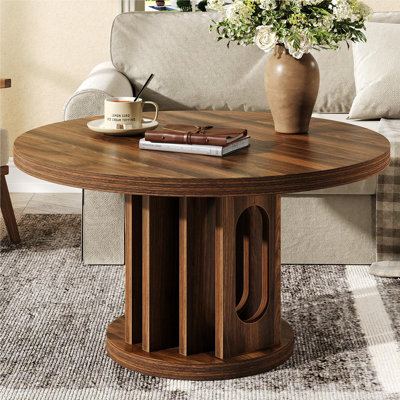 Table basse ronde de 31,5 po, petites tables basses rondes en bois avec passe-tringle pour salon