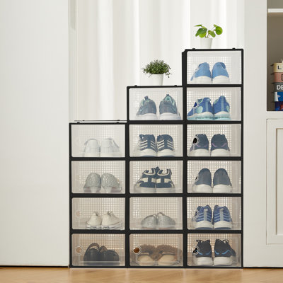15 boîtes à chaussures pliables en plastique transparent, organisateurs de rangement de chaussures empilables avec couvercles pour placard