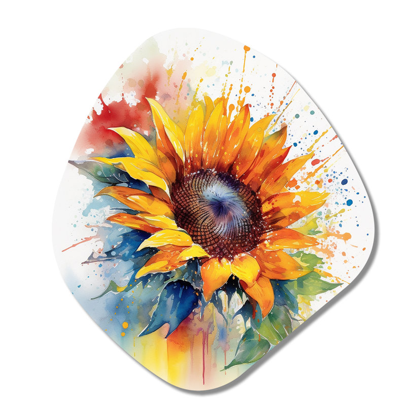 Sculpture jaune jaune bleu doré en forme de tournesol en forme de nébuleuse florale, H 28 po x l 25 po x P 1 po