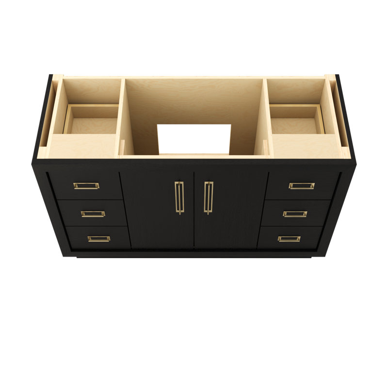 Avalon Single Extra Wide Bath Vanity, Classic Black, Satin Gold, 54"