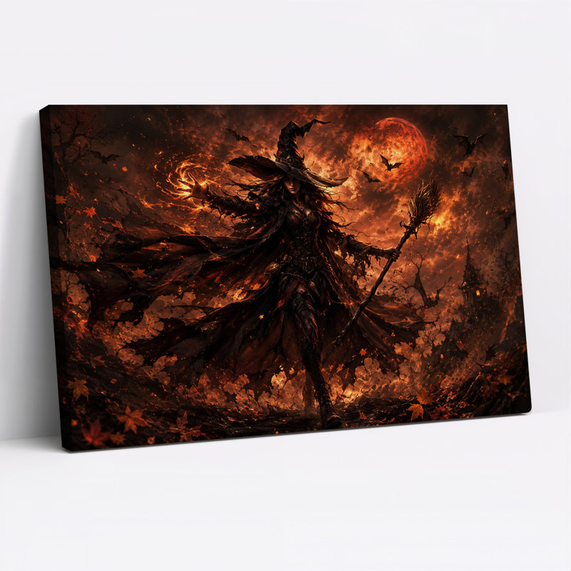 Art sur toile Halloween, sorcière noire, H 24 po x l 36 po
