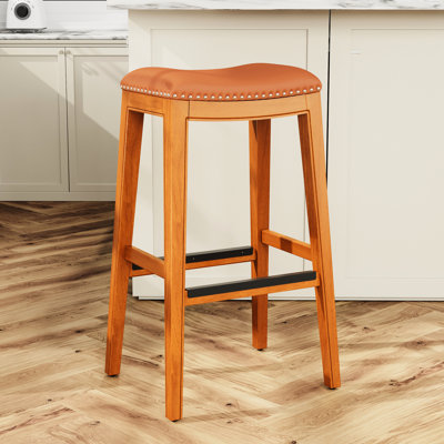 Natural 30" Bar Stool With Saddle Leather Seat - And Relaxing In Soft Elegant Addition