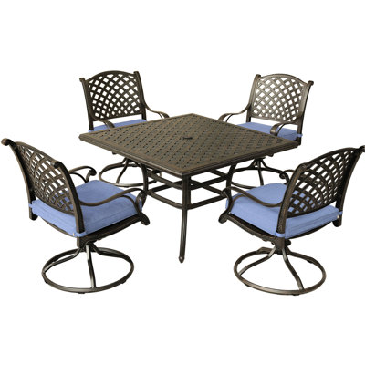 Square Aluminum Outdoor Dining With Navy Blue Comfortable Seat Cushions - , Rust-, Functional Cushions, 43.19" Long For 4 Weather-, Armchairs Patio, Porch, Garden