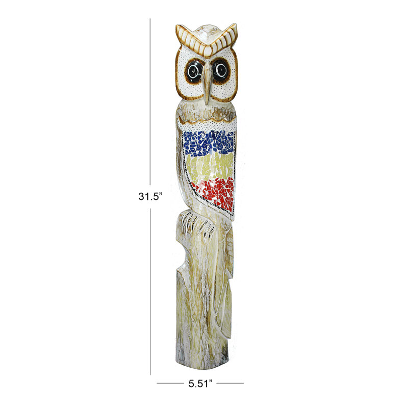 Statue hibou en bois Kateryna, H 31,5 po x l 5,51 po x P 3,15 po