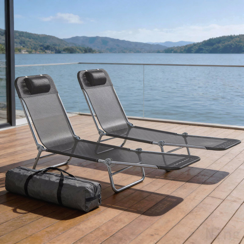 Chaises longues pliantes pratiques, chaises longues 2 pièces
