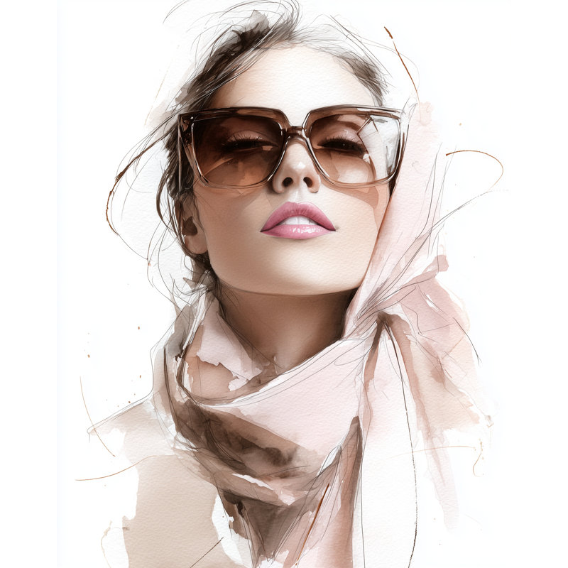 Chic Scarf Portrait Wrapped Canvas Wall Art