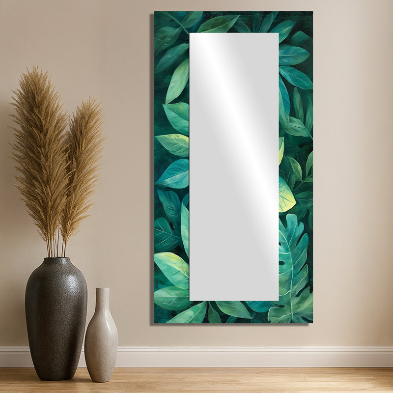 Green Rainforest Canopy Leaves - Miroir d'appoint mural à feuilles, 28 po x 55 po