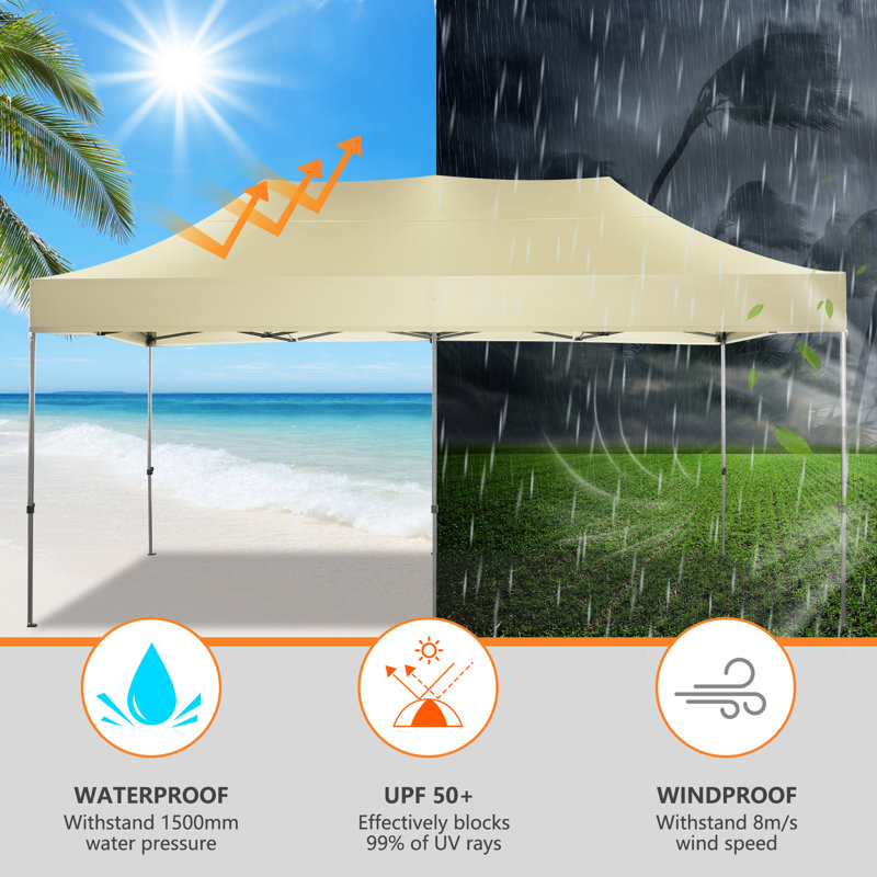 Khaki 10x20 Heavy Duty Pop-Up Canopy Tent with Removable Sidewalls