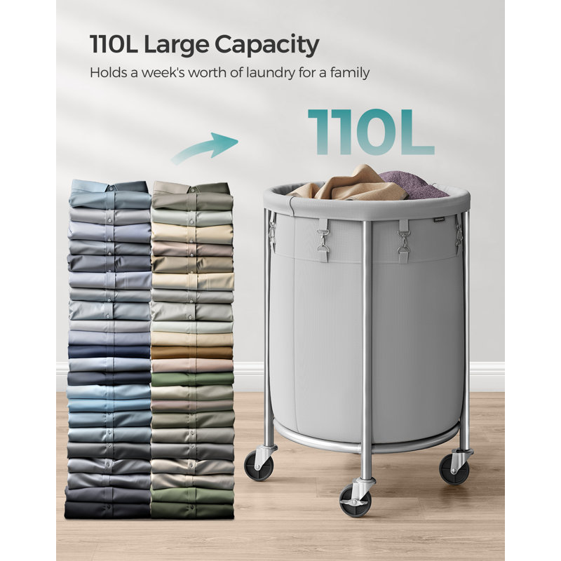 Steel Laundry Hamper, Grey/Silver
