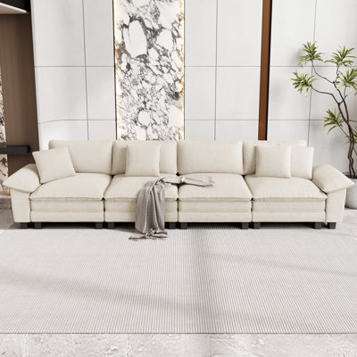 158" Oversized Deep Seat Living Room Sofa, Corduroy Couch with Throw Pillows