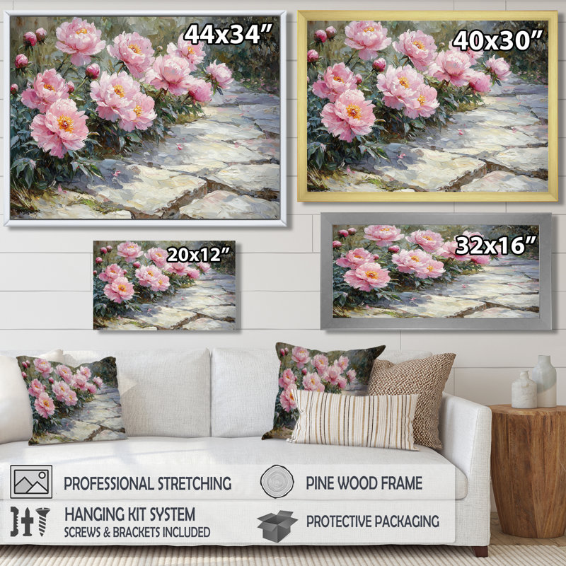 Art de mur de pivoines sur le chemin du jardin II, Reproduction encadrée d'une seule photo, H 30 po x l 40 po