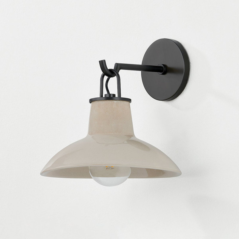 Pottersville 1 - Light Armed Sconce, Distressed Bronze/Ceramic Ivory Crackle