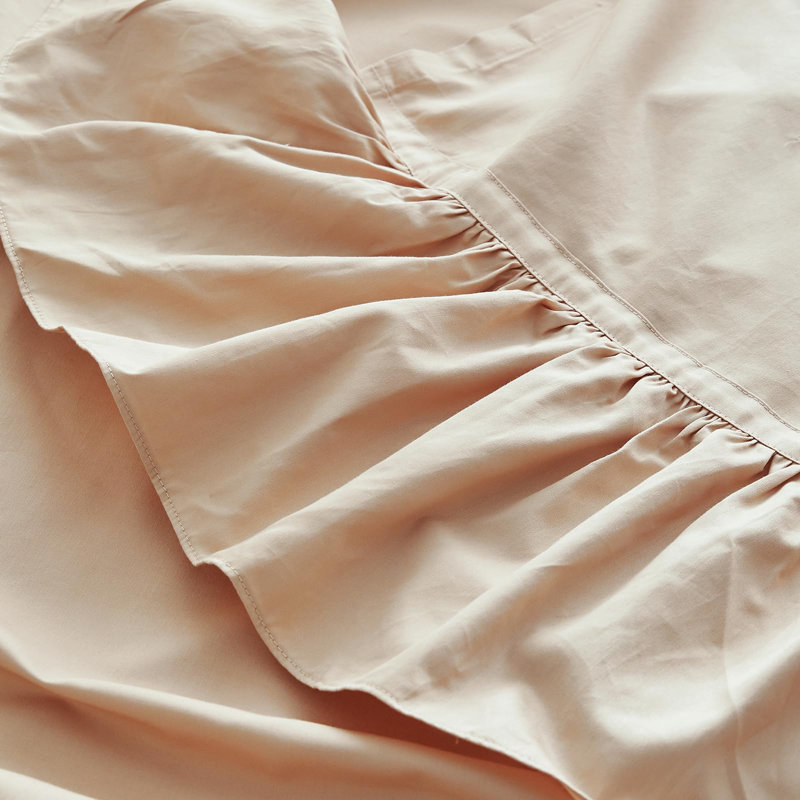 100% Cotton Sheet Set Ruffle Bed Sheets Soft French Country Vintage Bedding Set Aesthetic Farmhouse, Sand