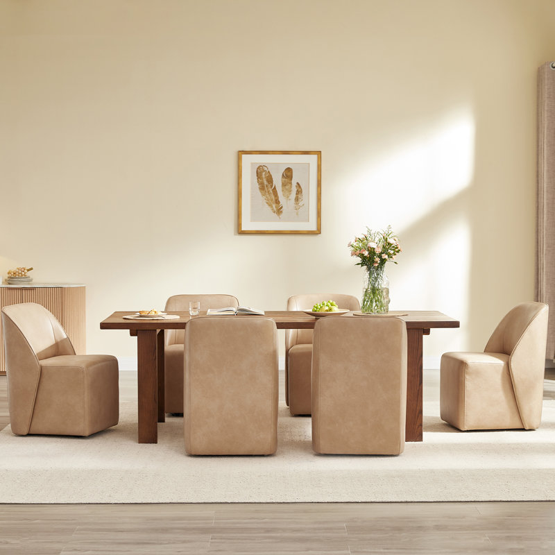 Fully Upholstered Dining Chair with Casters, Tan