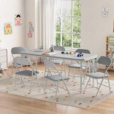 Ensemble de table et chaises pliantes 7 pièces pour garçons et filles, ensemble de table d'activités pour tout-petits et chaises avec 1 table rectangulaire et 6 chaises, convenant à la garderie, aux salles de classe et aux salles à manger