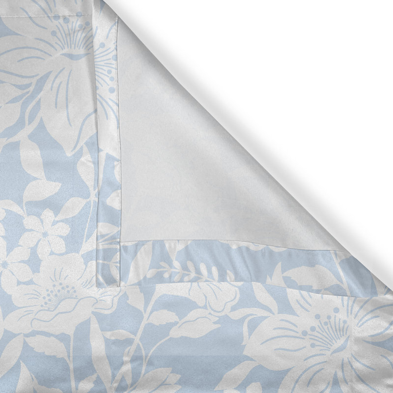Red Barrel Studio® Romantic Flowers Grommet Curtain Floral Art Leaves 50" x 63" Pale Blue White, 50" W x 84" L