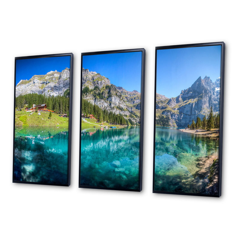 Lac Oeschinen, Suisse, ensemble de 3 toiles encadrées, H 28 po x l 36 po x P 1 po, Noir
