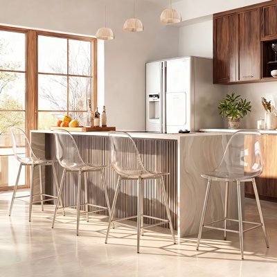 25.6" Modern Counter Height Bar Stools with Transparent Seats and Metal Frames