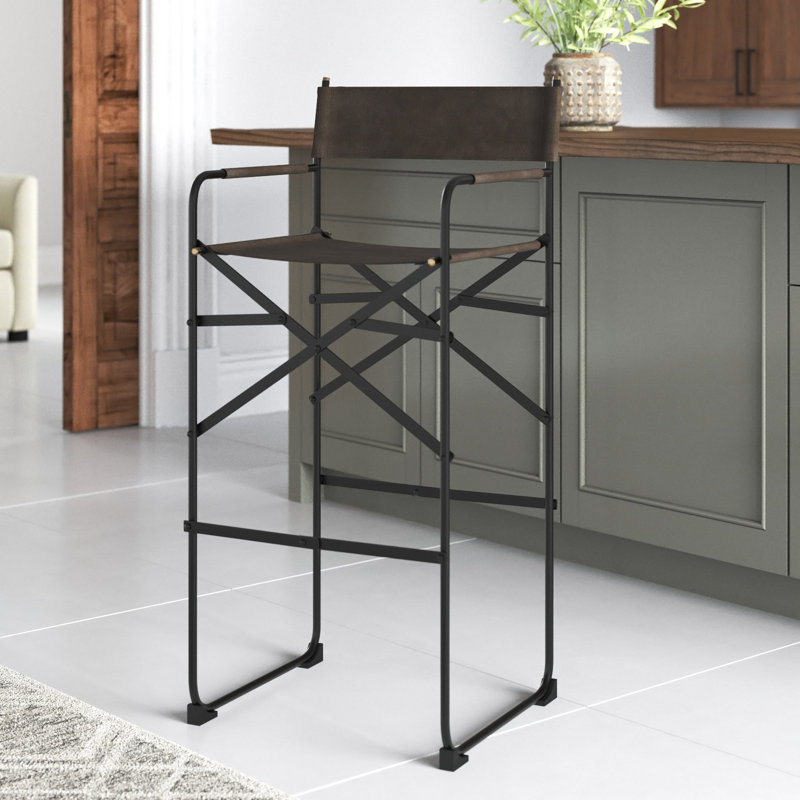 Direttore Dark Brown Leather and Metal Bar Stool