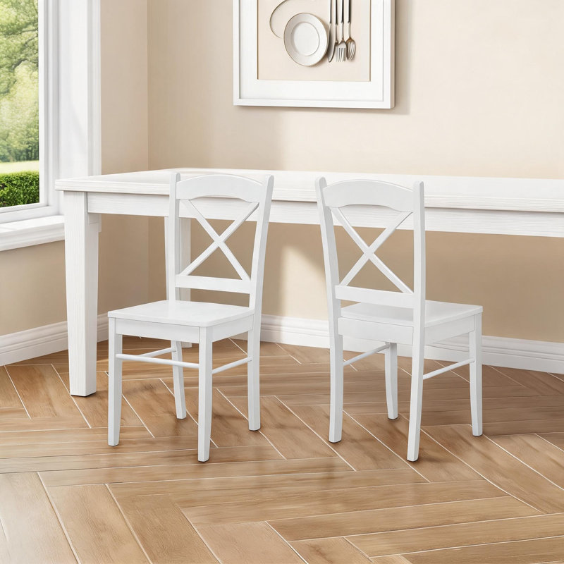Ensemble de 2 chaises de salle à manger latérales en bois massif de style blanc pour salle à manger style transitionnel