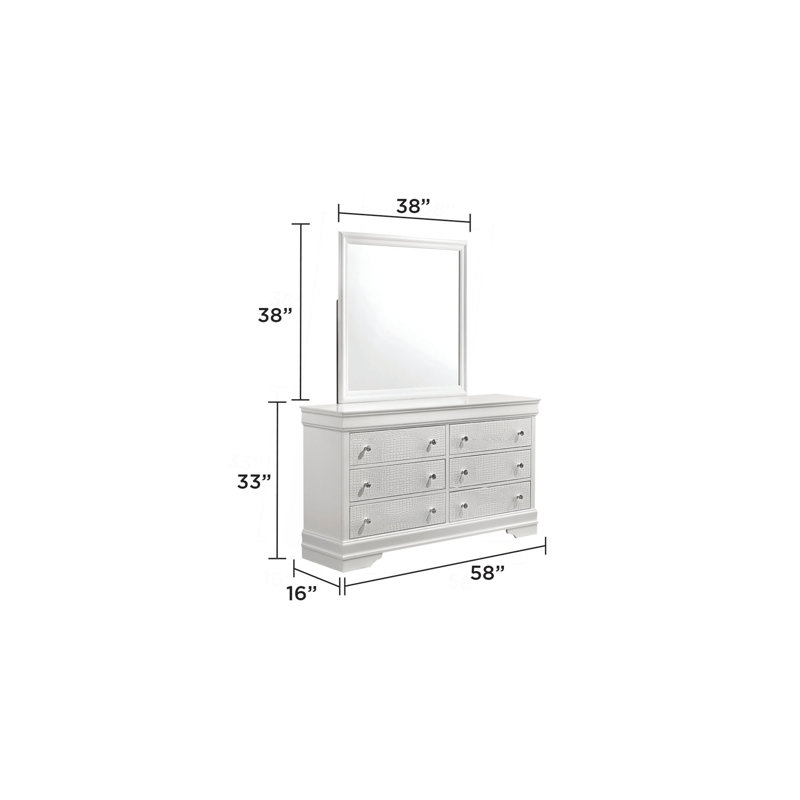 Miroir Blaze de style moderne en bois blanc (seulement miroir), Blanc