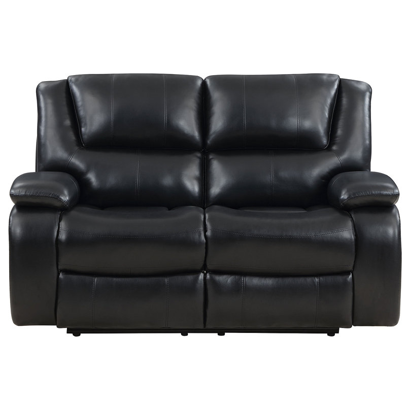 Elodie Black Upholstered Motion Reclining Loveseat, Manual - Handle / Lever, Black