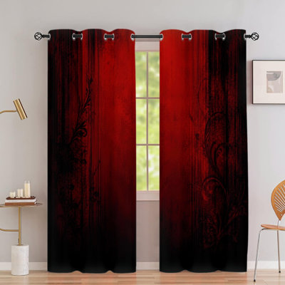 2 pièces de rideaux occultants avec œillets, tissu en polyester à imprimé floral rouge et noir rétro texturé, panneaux de fenêtre à isolation thermique réduisant le bruit avec protection de la vie privée, décoration intérieure pour le salon de la chambre à coucher