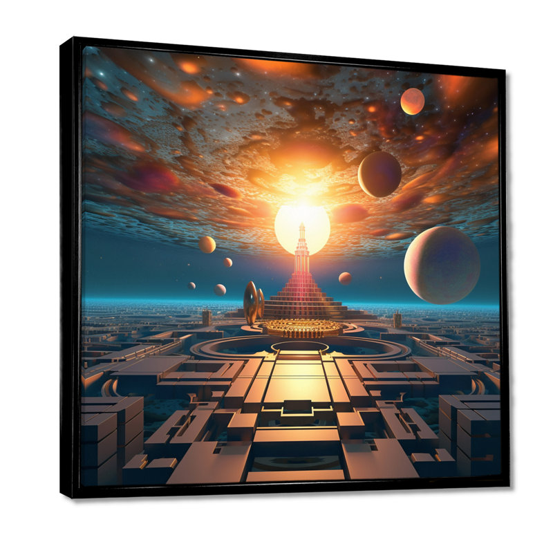 Reproduction d'art mural «City fantaisie», Toile avec cadre flottant noir, H 16 po x l 16 po x P 1 po