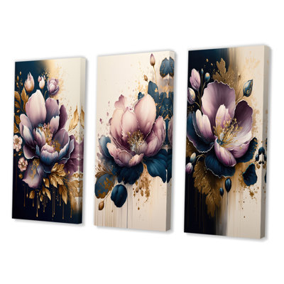 «Deep Pink and Blue Crocus Flower», 3 pièces sur toile