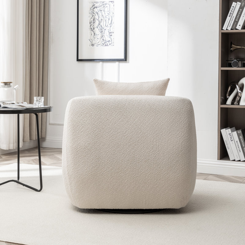 Shively 32'' Wide Upholstered Swivel Chair, Beige