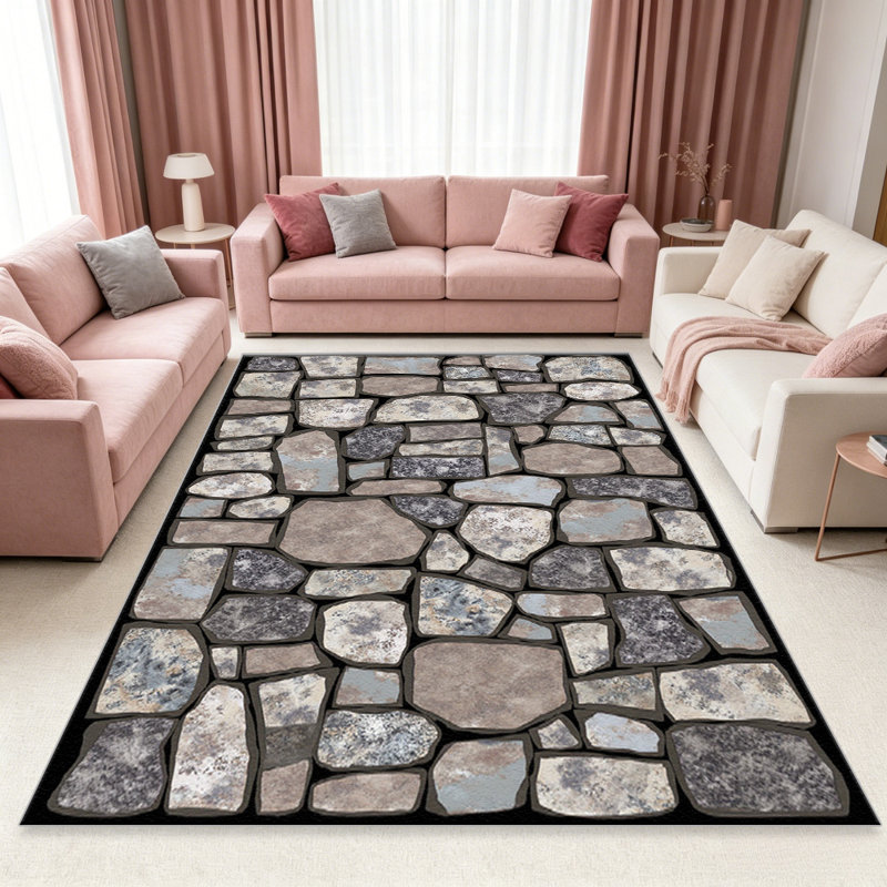 Grey Stone Mosaic carpet-easy to clean, machine-washable, soft and comfortable; suitable for door mats, kitchens, living rooms, bedrooms, corridors, and laundry areas. Easy to clean, durable carpet for home decoration.