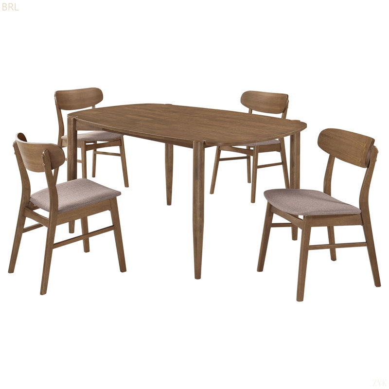 Ensemble de salle à manger en bois de noyer massif, 5 pièces: table, 4 chaises