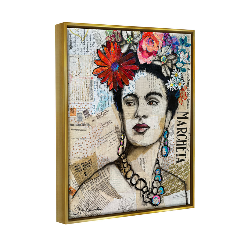 «Fabulous Frida Kahlo» par Elizabeth St. Hilaire, H 31 po x l 25 po x P 1,7 po, Cadre flottant métallique doré