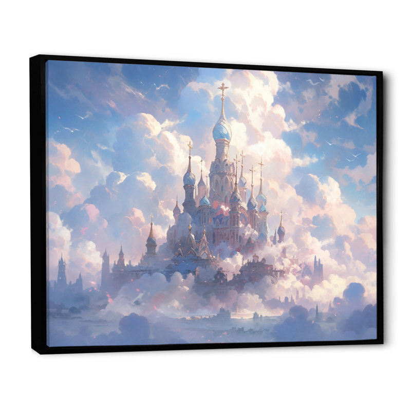 Château dans les nuages I sur toile, H 34 po x l 44 po x P 1,5 po, Cadre flottant noir