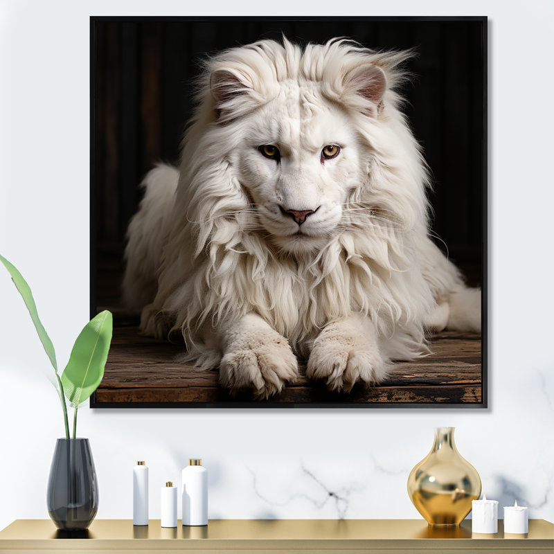 «Ivory King portrait Elegance - Lion», art mural encadré, H 30 po x l 30 po x P 1,5 po, Cadre flottant noir