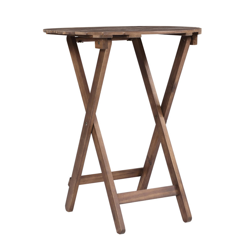 Wood 3 Bistro Patio - Folding Chairs & Coffee Table For Gardens, Backyards, Balconies, Porches, Elegant Brown Natural Stain Finish