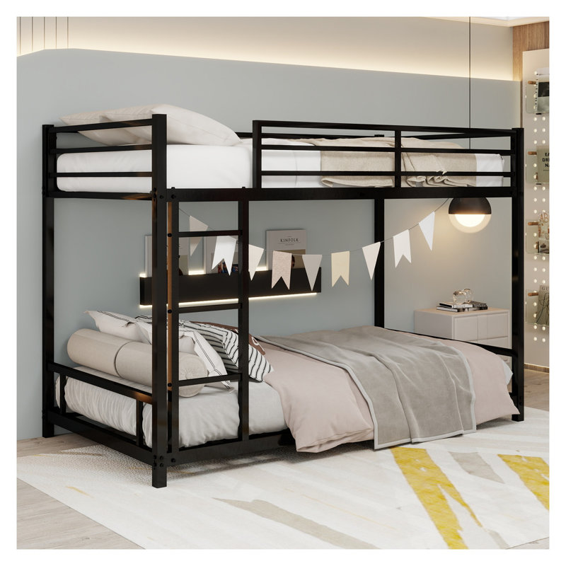 Lit superposé simple au-dessus de simple avec garde-corps de sécurité en métal robuste, structure robuste et silencieuse à profil bas pour enfants et adolescents