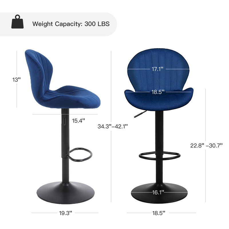Tabouret de bar Lucah, 2, Bleu marine