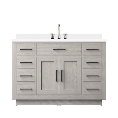 Meuble-lavabo simple en chêne blanc 48 po L 22 po x P, comptoir en quartz, robinet inclus, fermeture en douceur, bois massif et disposition, robinet, chêne, cadre