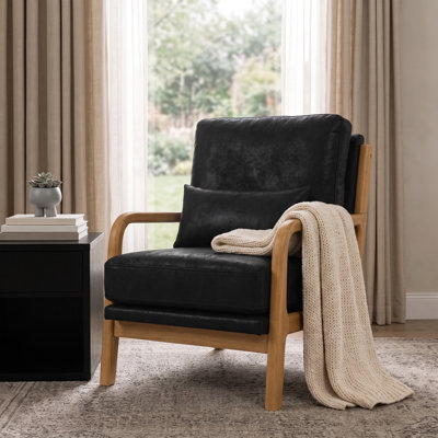 Fauteuil Mid-Century moderne en bois massif avec similicuir