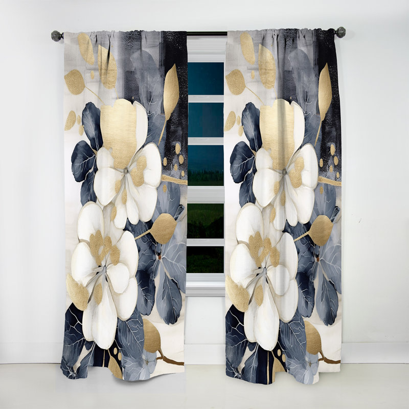 White Gold Hydrangea Blooms Heaven II - Traditional Velvet Curtain - Room Darkening - 1 Panel, 52" W x 63" L