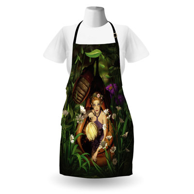 East Urban Home Cartoon Apron Unisex Forest Elf in Cocoon Night Adult Size Green Brown