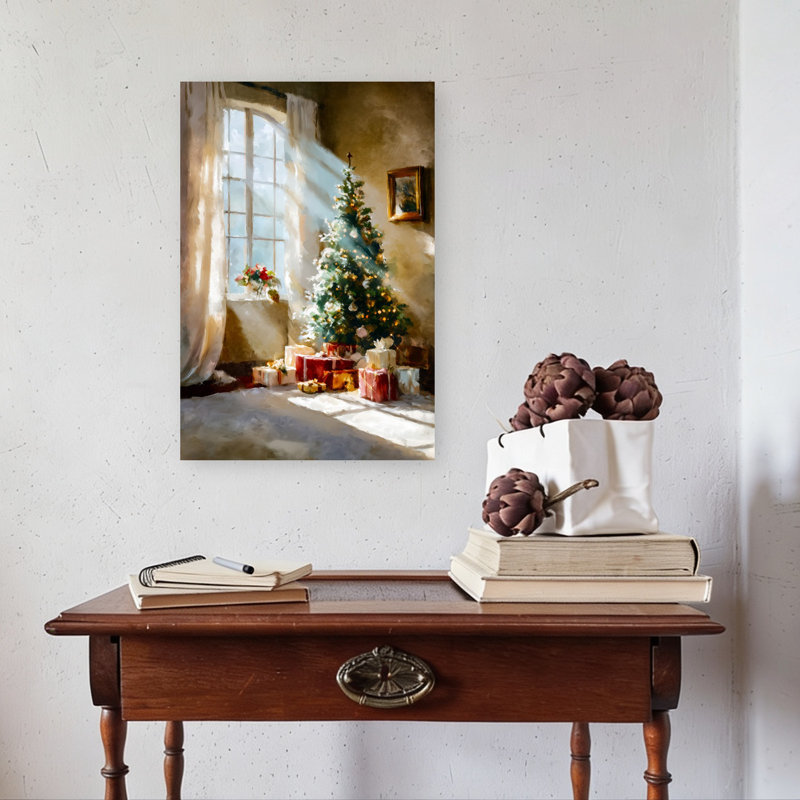 Cozy Christmas Morning Peaceful Traditional Abstract Christmas Tree Winter Landscape Wall Art Print 1 Piece Wrapped Canvas Wall Art