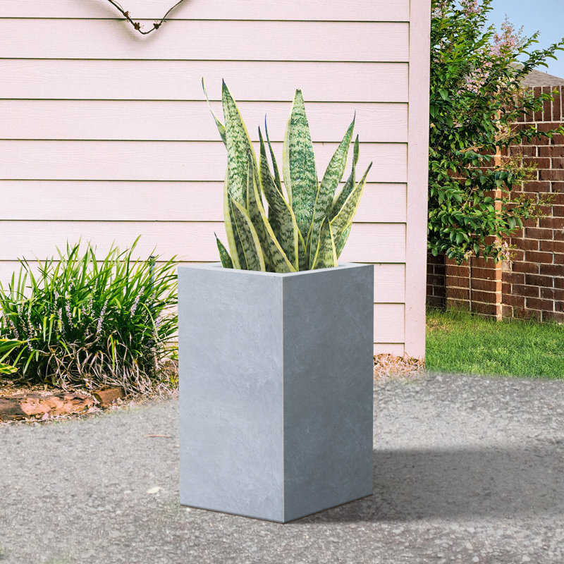 11in.W x 23.5in.H Medium Concrete Rectangular Flower Planter Indoor Outdoor Plant Pot with Drainage Holes, Cement, Cement