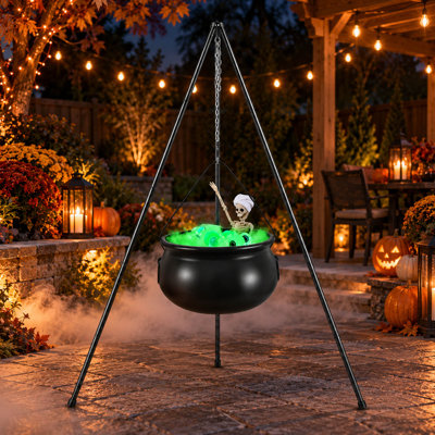 52'' Light-Up Halloween Witch Cauldron with Skeleton, Eyeballs, and Tripod