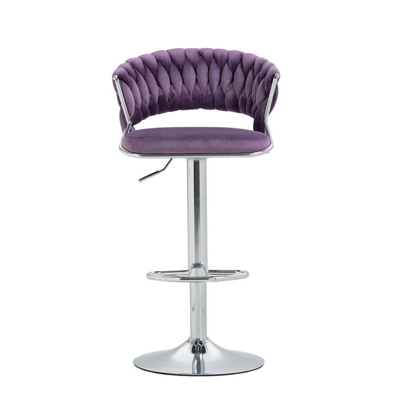 Christal Height Adjustable Swivel Bar Stool, Purple, Silver