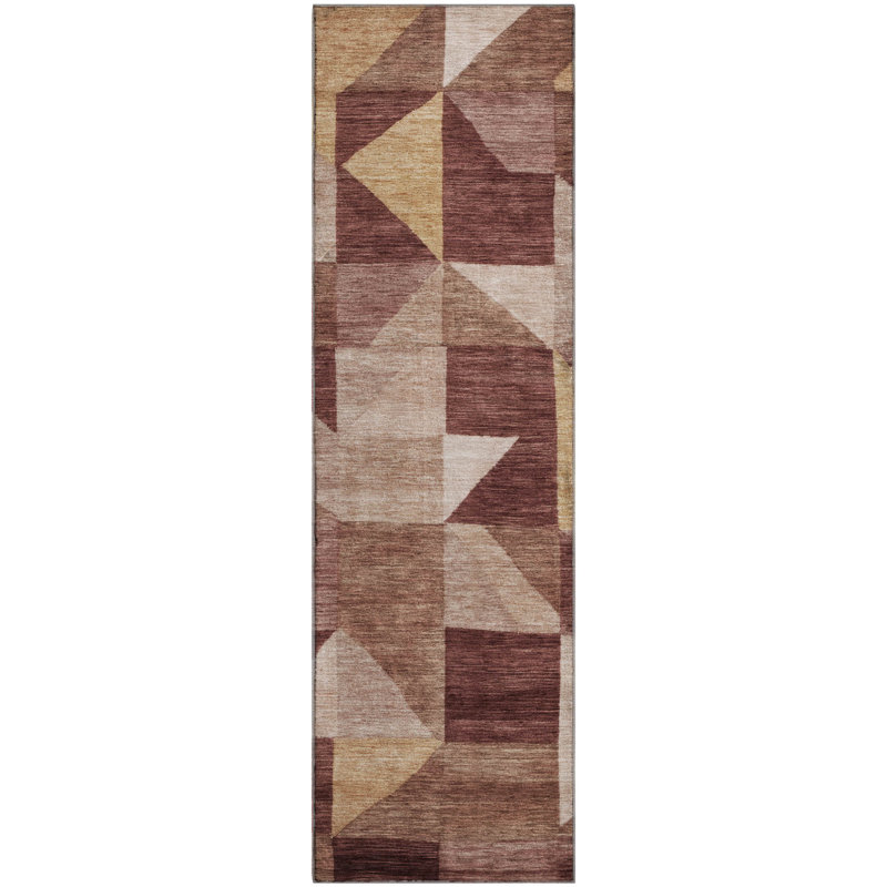 Tapis géométrique lavable à la machine de qualité supérieure Mayfield AMF2373, Bourgogne