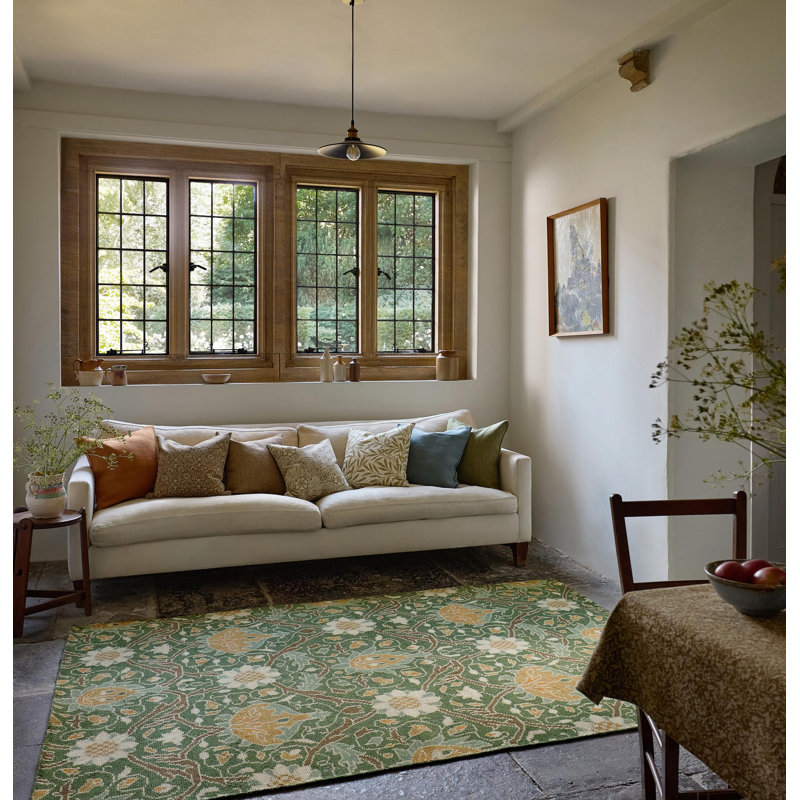 Hand Knotted Wool Floral Area Rug in Indigo, Rectangle 8'2" x 11'6"